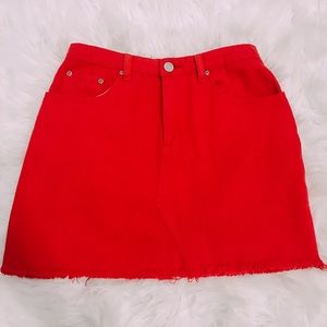 red denim mini skirt | boohoo
